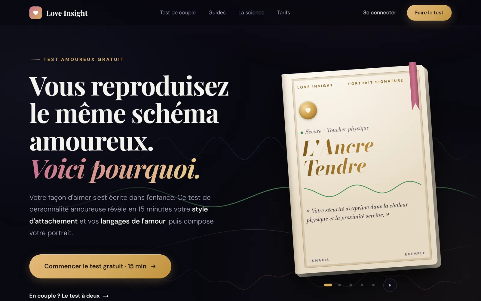 Page d'accueil de Love Insight