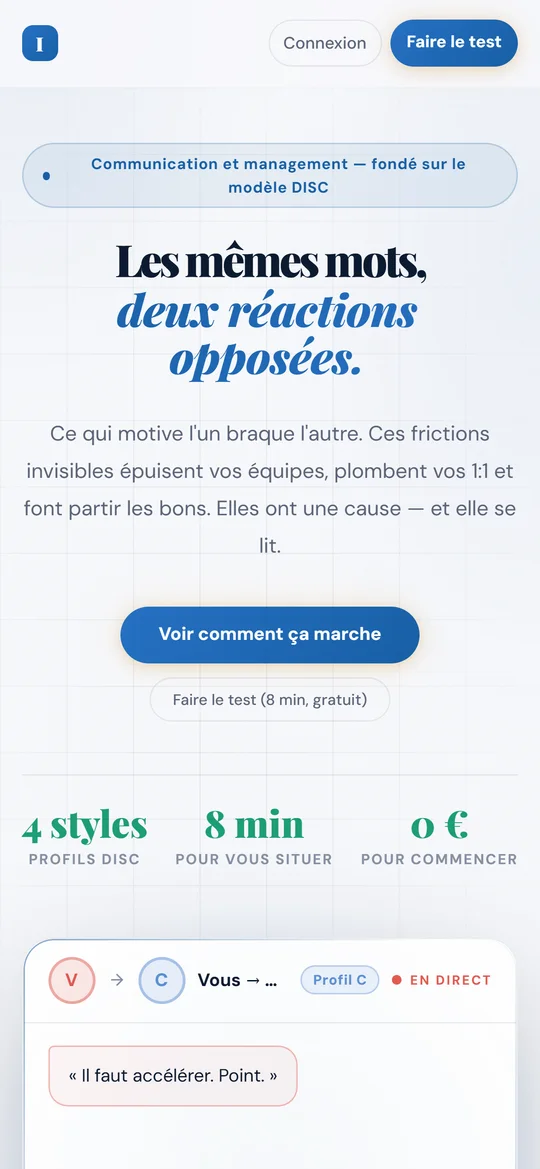 Page d'accueil d'Isotop : le même message, adapté au profil de celui qui le reçoit